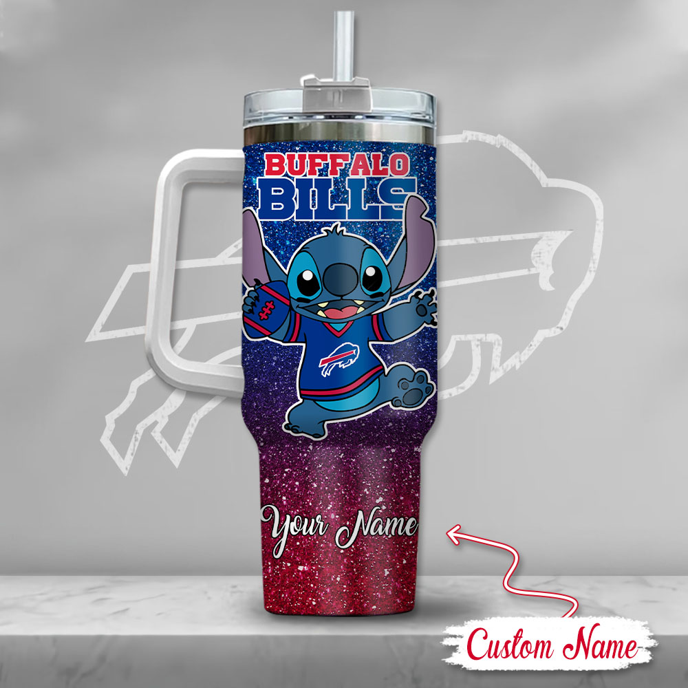 Custom Name Buffalo Bills Stitch Tumbler with Straw - Personalized Football Fan Gift - Image 3