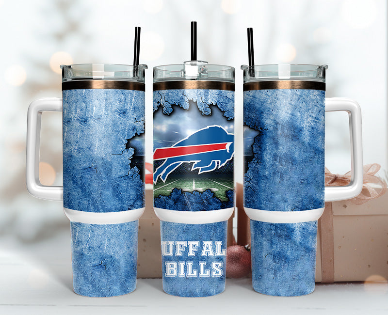 Buffalo Bills Double-Wall Insulated Tumbler with Handle & Straw - Perfect for Game Day!