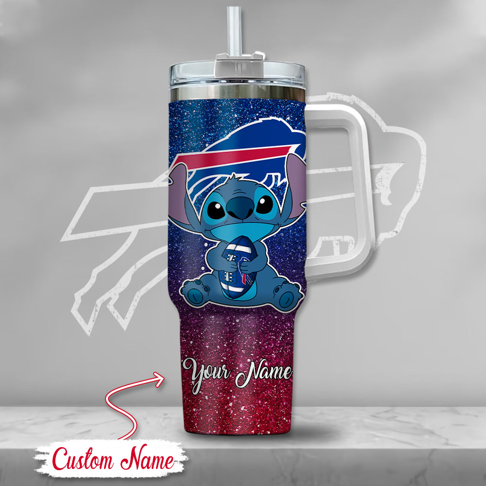 Custom Name Buffalo Bills Stitch Tumbler with Straw - Personalized Football Fan Gift - Image 2
