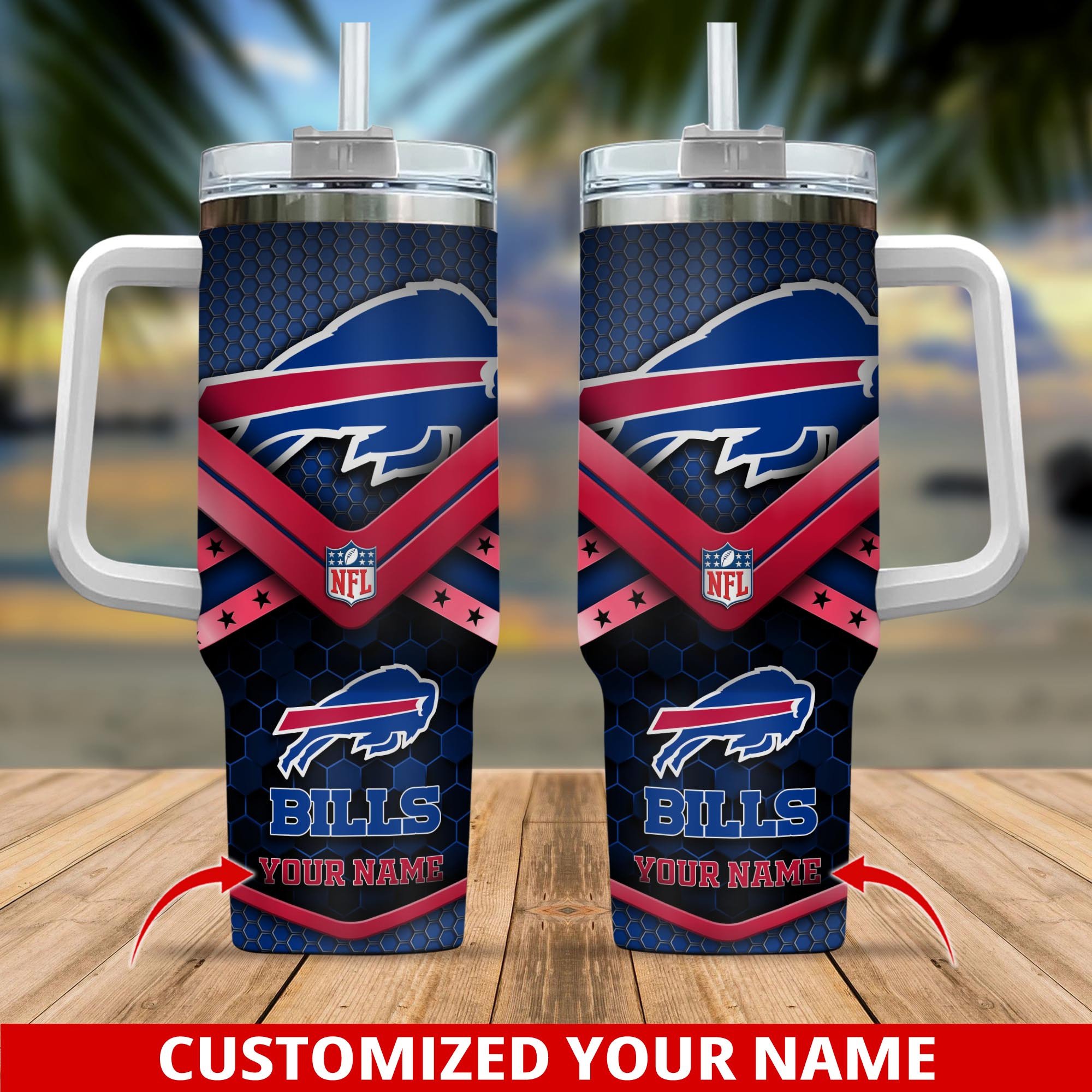 NFL Team Custom Tumbler with Handle & Straw - Personalized Sports Fan Gift