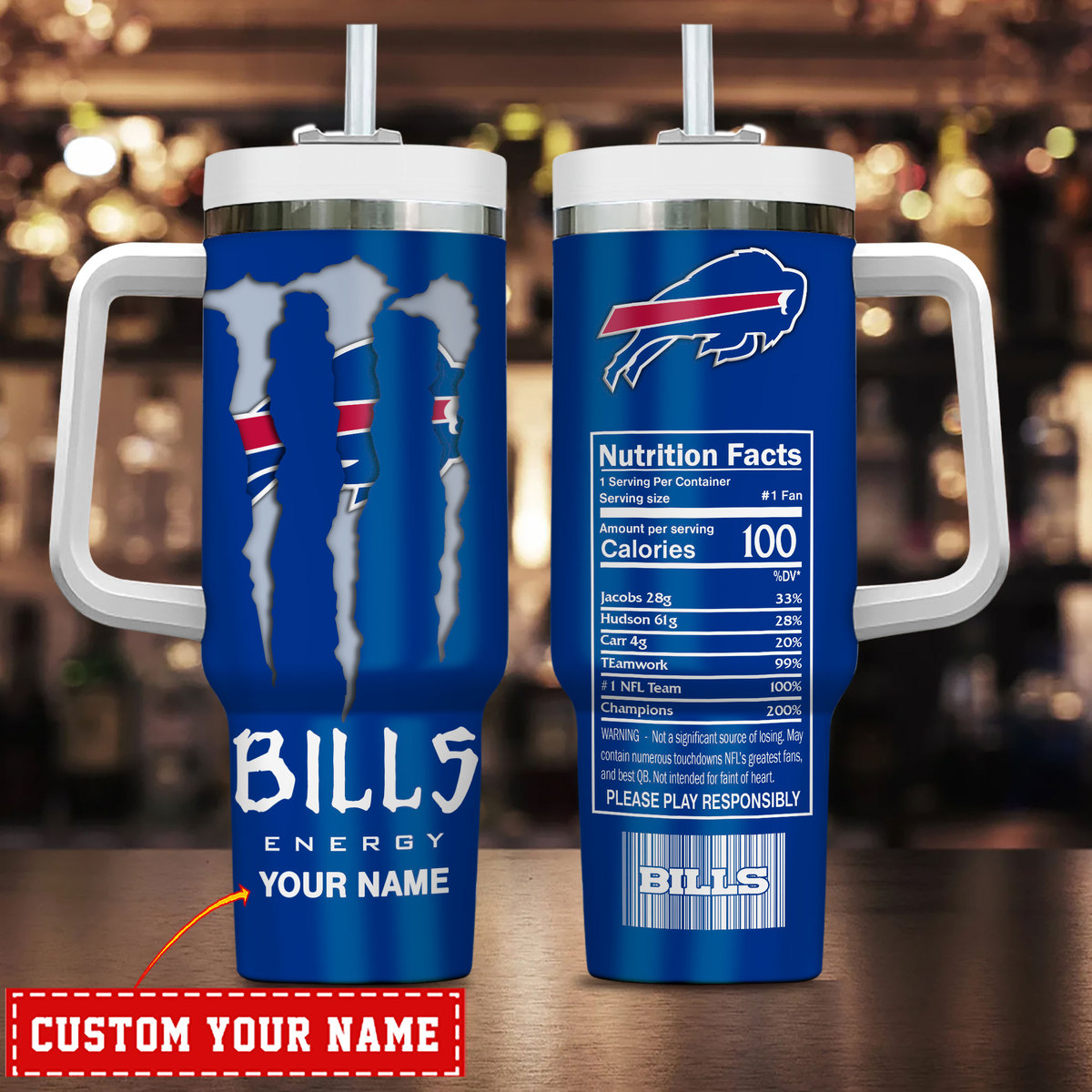 Customizable Bills Energy Drink Tumbler - Show Your Team Spirit!