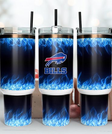 Insulated Tumbler with Handle - Blue Flames Design for Sports Fans