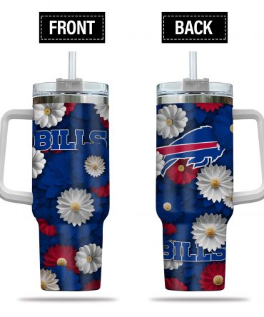 Floral Sports Team Tumbler with Handle - Insulated Travel Mug with Straw