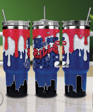 Vibrant Skyline Insulated Tumbler with Straw - Bold Red & Blue Design