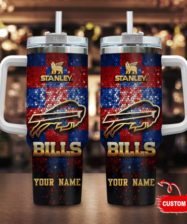 Custom Name Stanley Tumbler - Personalized Bills Fan Gift with Handle & Straw