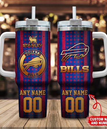 Custom Buffalo Bills Tumbler with Handle - Personalized Name & Number