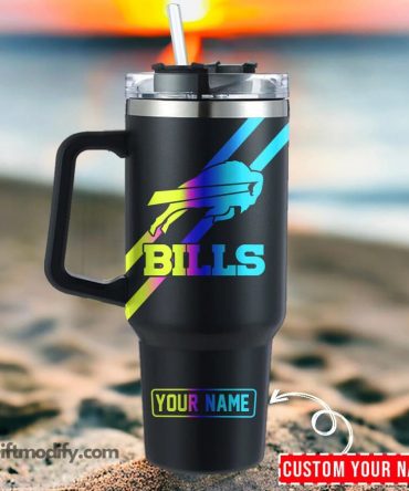 Personalized Buffalo Fan Stainless Steel Tumbler with Handle & Straw