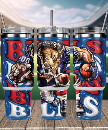 Buffalo Football Tumbler Mug - Double-Wall Insulated with Handle & Straw