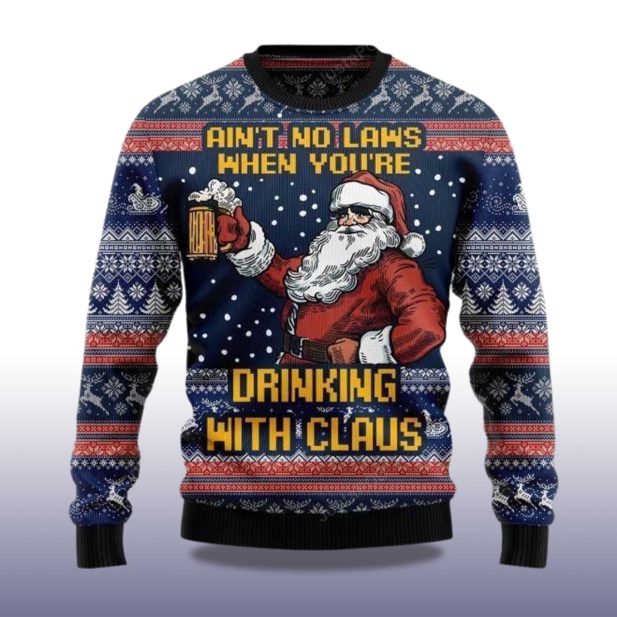 2025 Ain’t No Law When Drinking Beer Christmas Ugly Sweater - Image 2