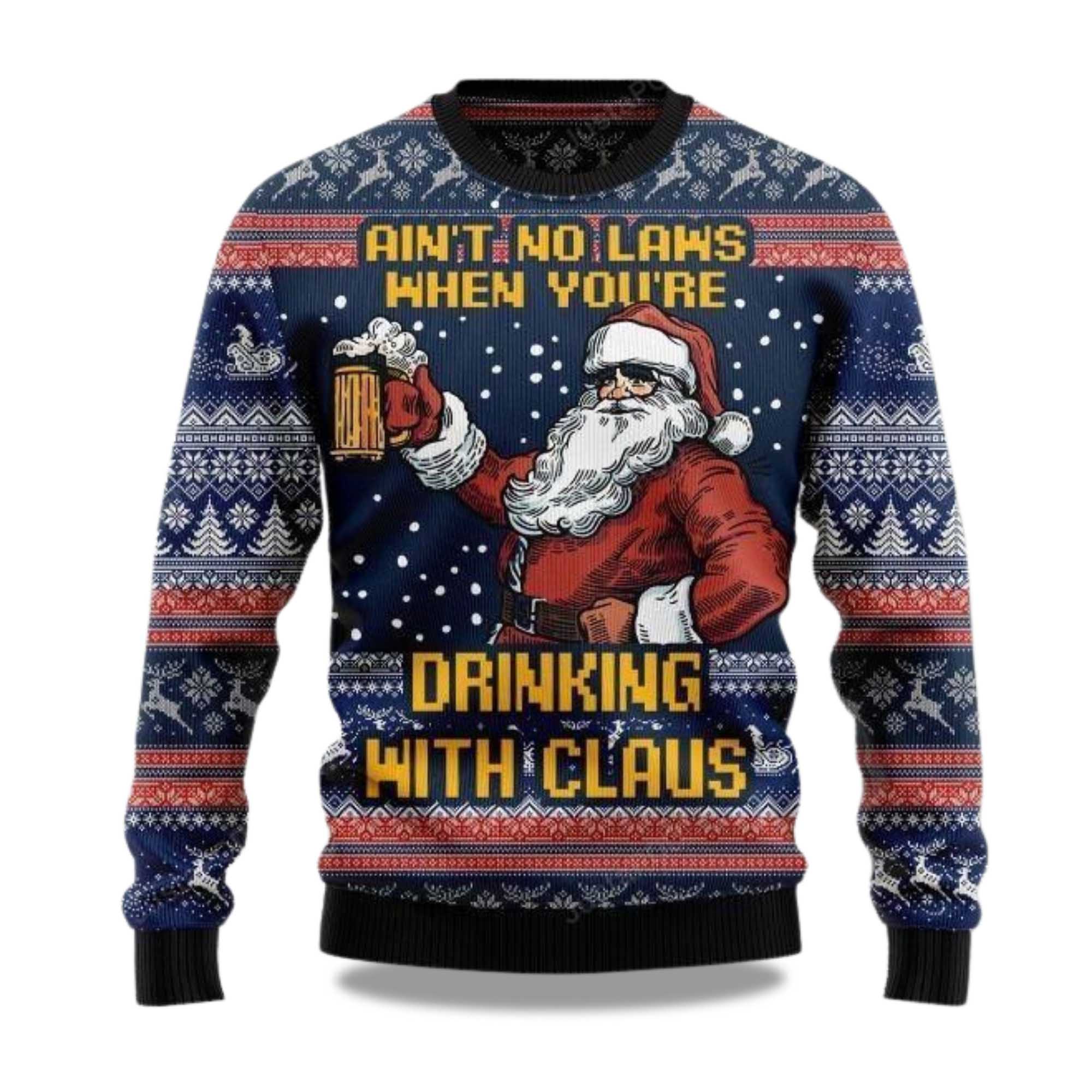 2025 Ain’t No Law When Drinking Beer Christmas Ugly Sweater