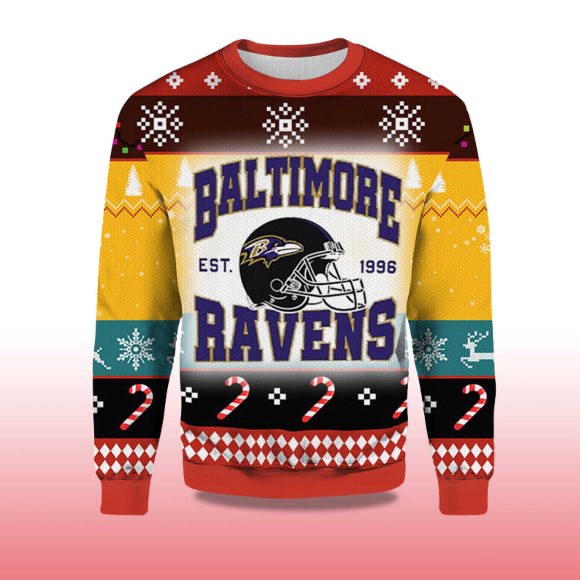 2025 Baltimore Ravens EST 1996 Ugly Christmas Sweater - Image 2