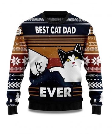 2025 Best Cat Dad Ever Funny Ugly Christmas Sweater