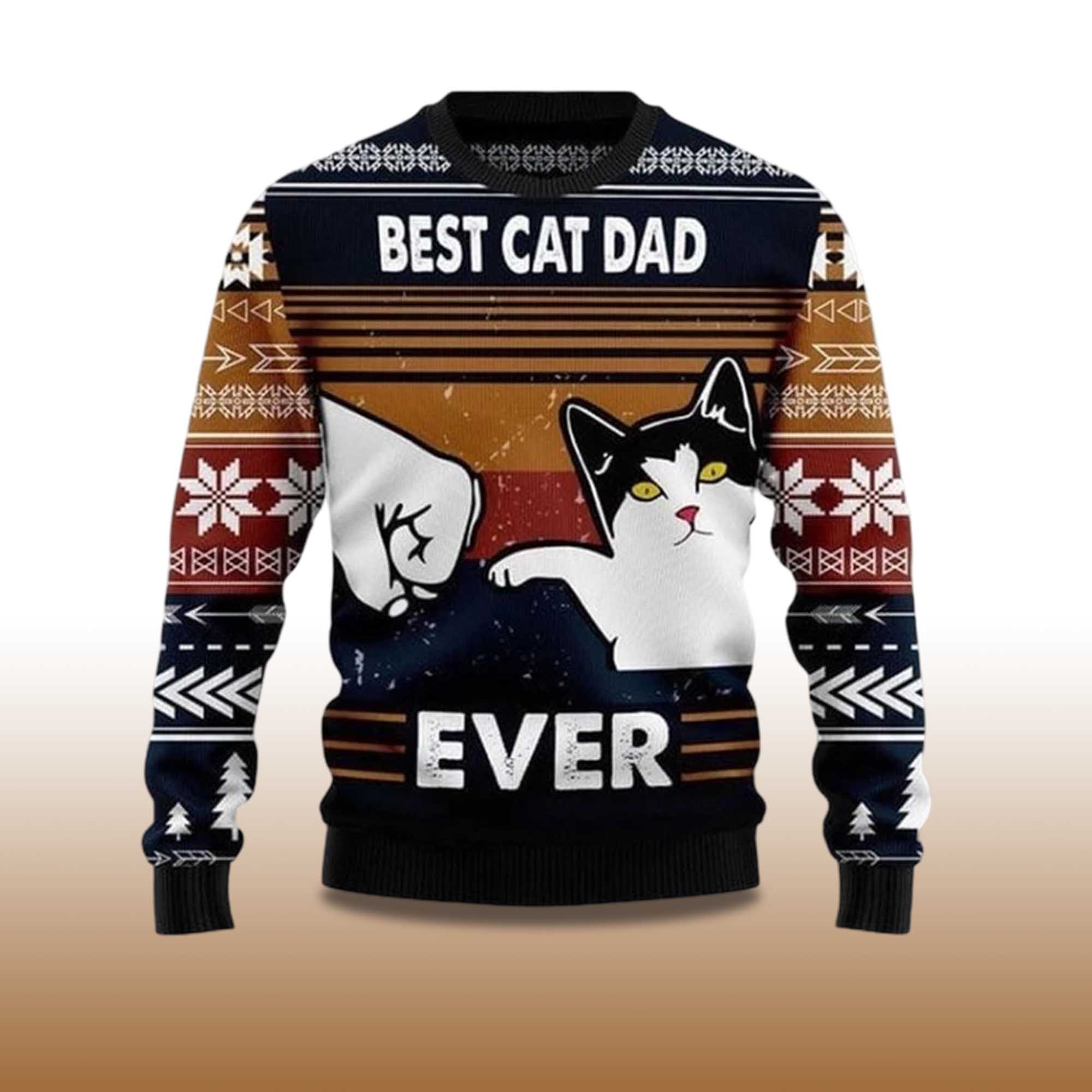 2025 Best Cat Dad Ever Funny Ugly Christmas Sweater - Image 2
