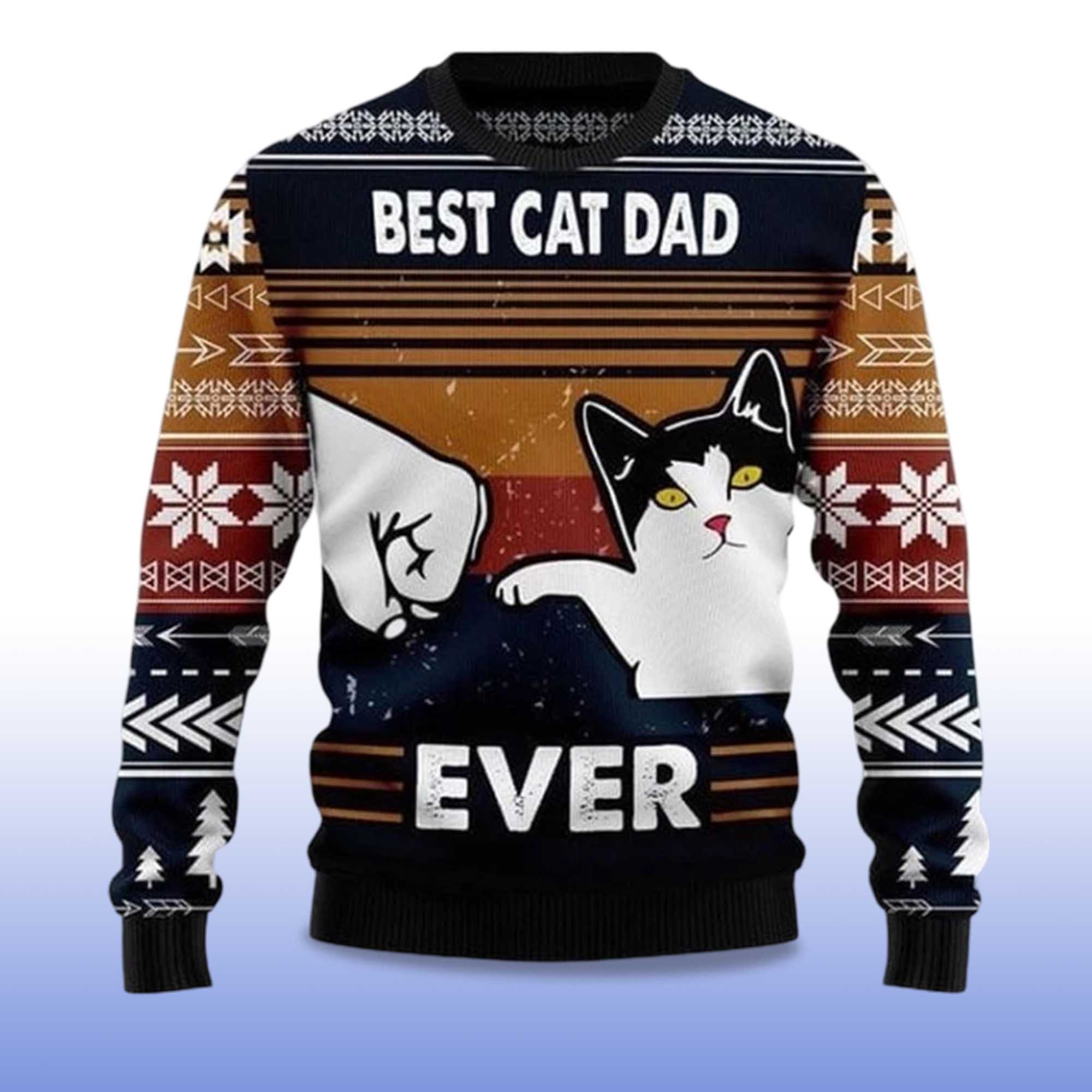 2025 Best Cat Dad Ever Ugly Christmas Sweater - Image 2