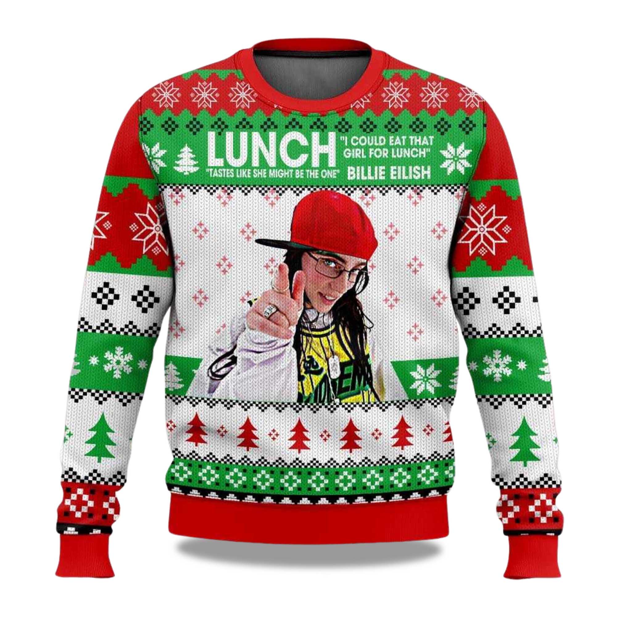 2025 Billie Eilish I Could Eat That Girl For Lunch Christmas Ugly Sweater