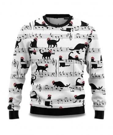2025 Black Cat Christmas Music Ugly Christmas Sweater