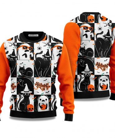 2025 Black Cat & Ghost Holiday Halloween Ugly Sweater