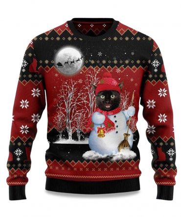 2025 Black Cat Santa Snowman Ugly Christmas Sweater