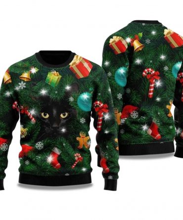 2025 Black Cat Ugly Christmas Sweater