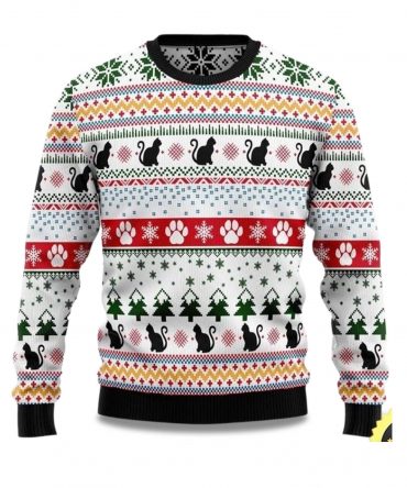 2025 Black Cat Ugly Christmas Sweater