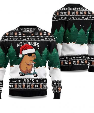 2025 Capybara No Worries Vibes Ugly Christmas Sweater