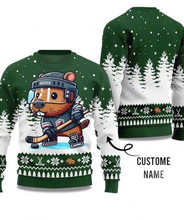 2025 Capybara Playing Hockey Ugly Christmas Sweater