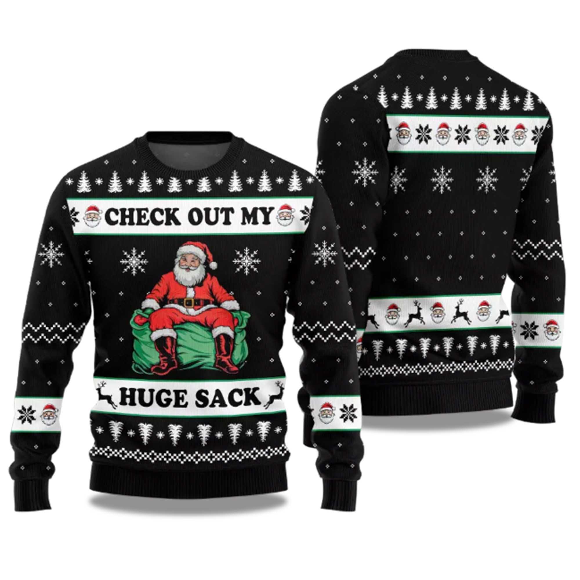 2025 Check Out My Huge Sack Santa Humor Ugly Christmas Sweater
