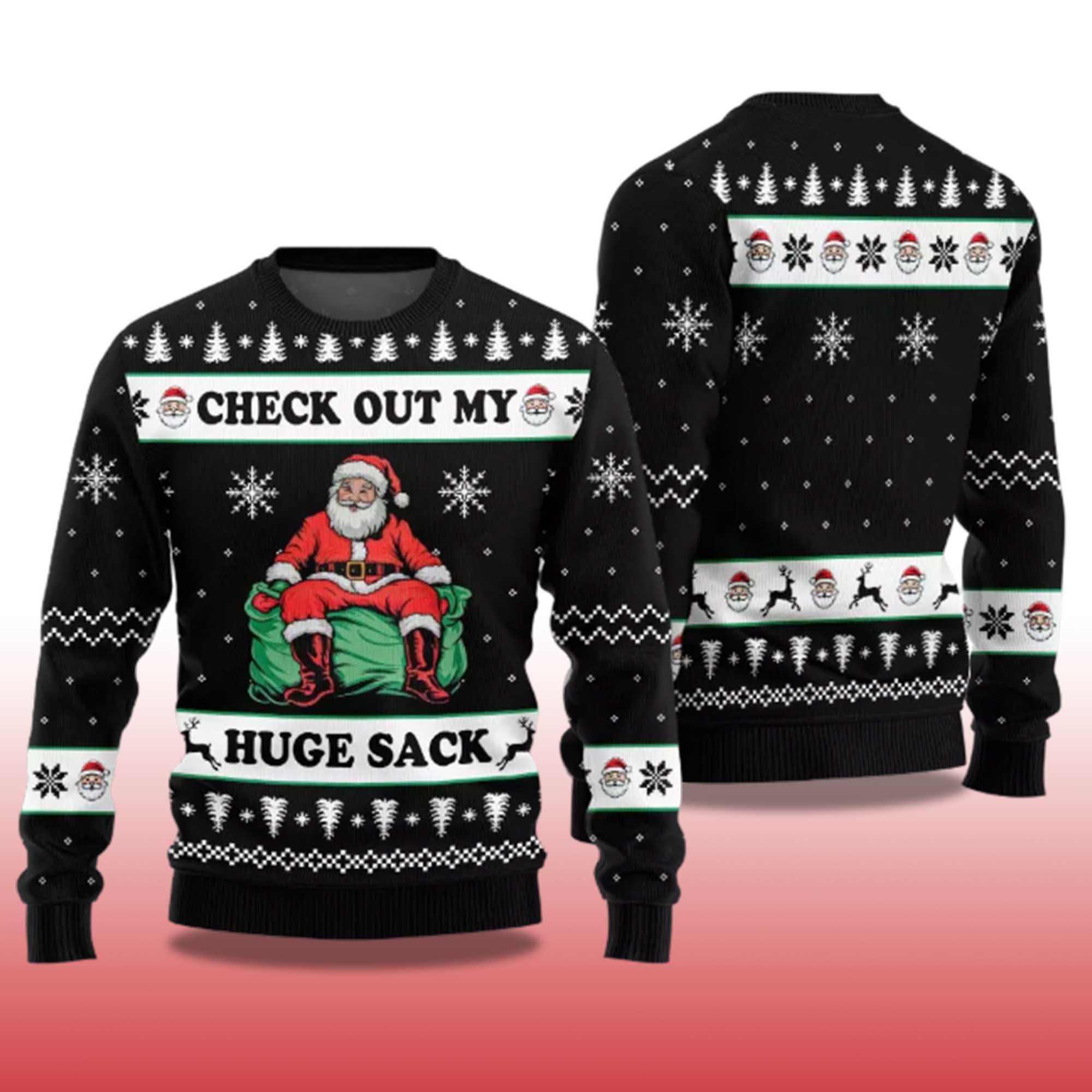2025 Check Out My Huge Sack Santa Humor Ugly Christmas Sweater - Image 2