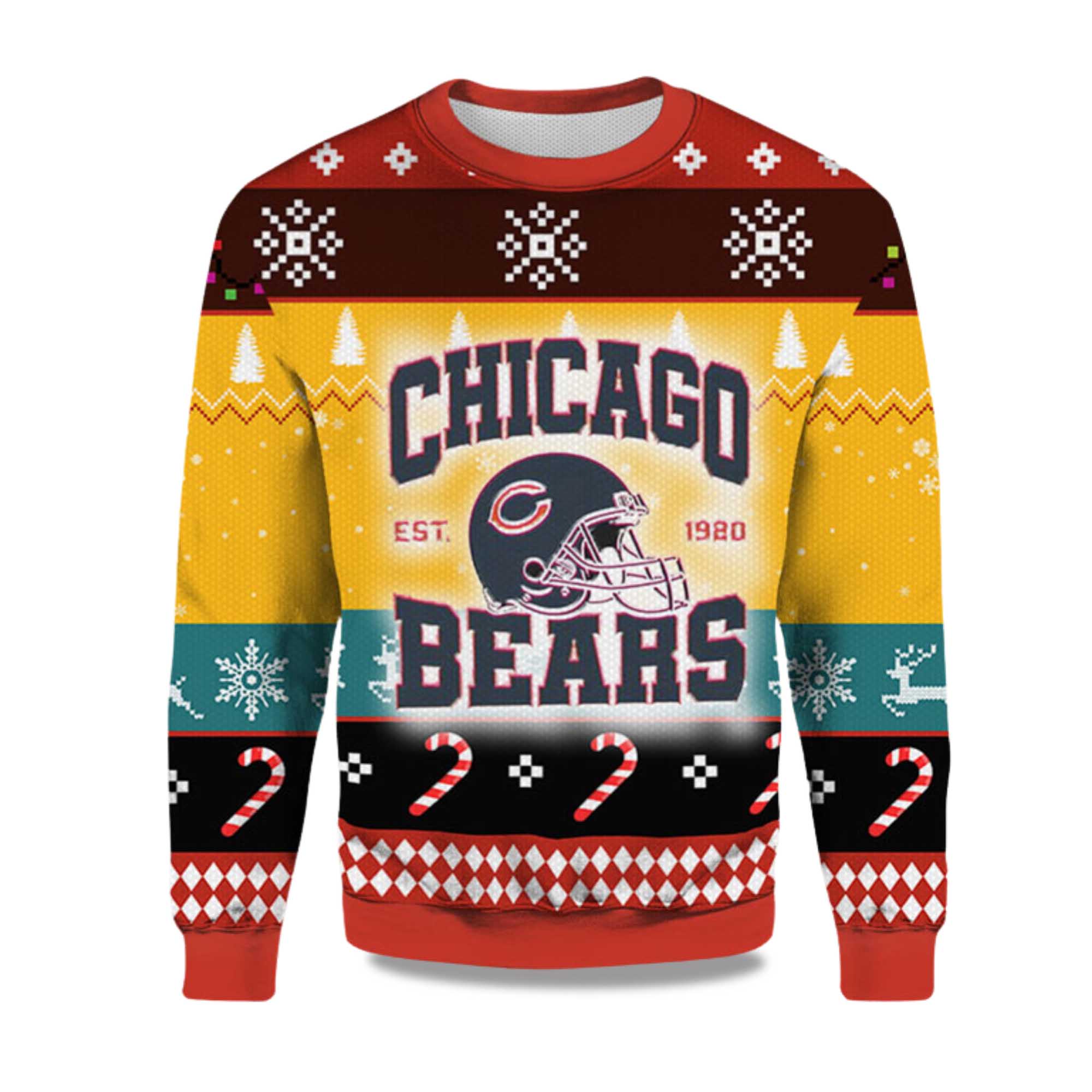2025 Chicago Bears EST 1920 Ugly Christmas Sweater