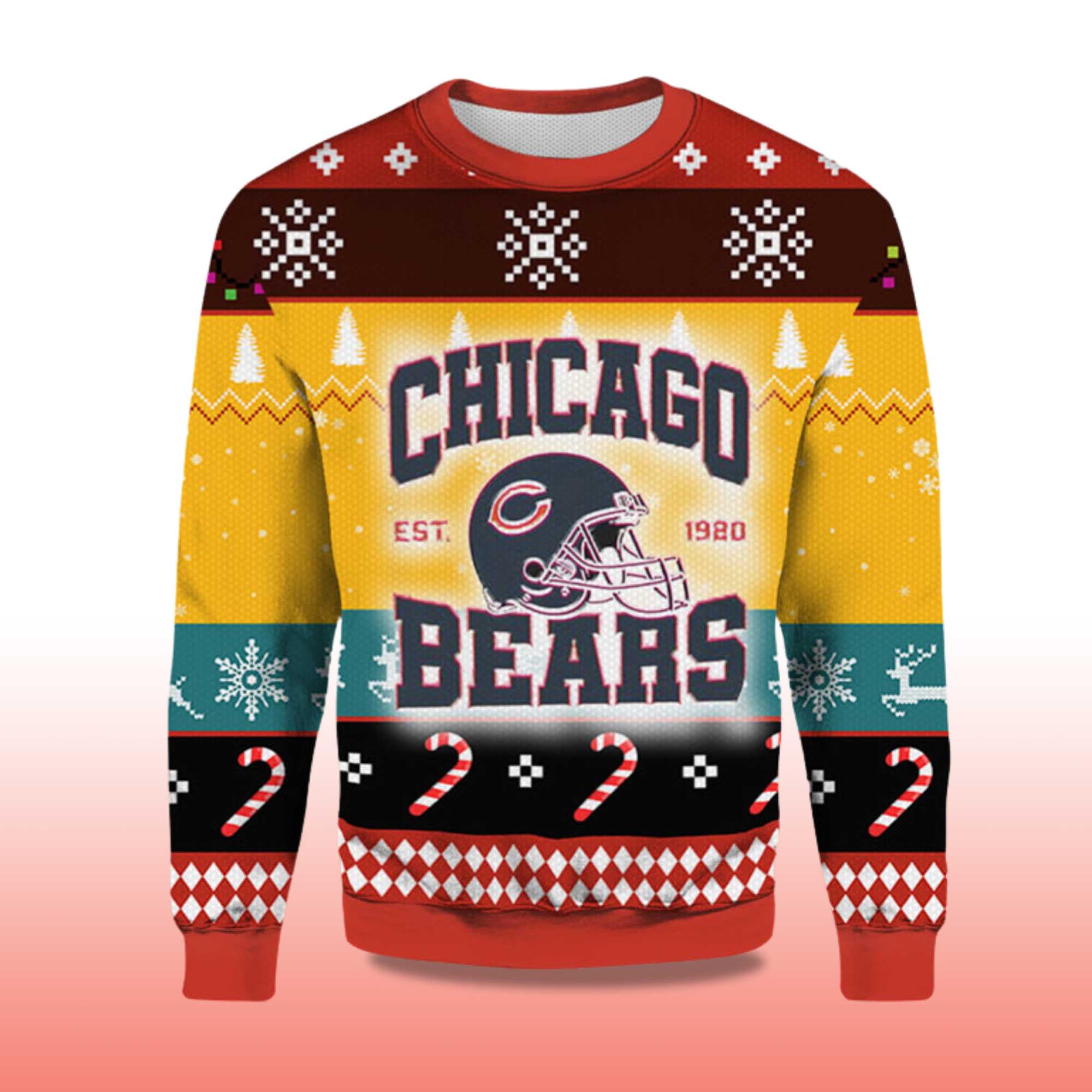 2025 Chicago Bears EST 1920 Ugly Christmas Sweater - Image 2