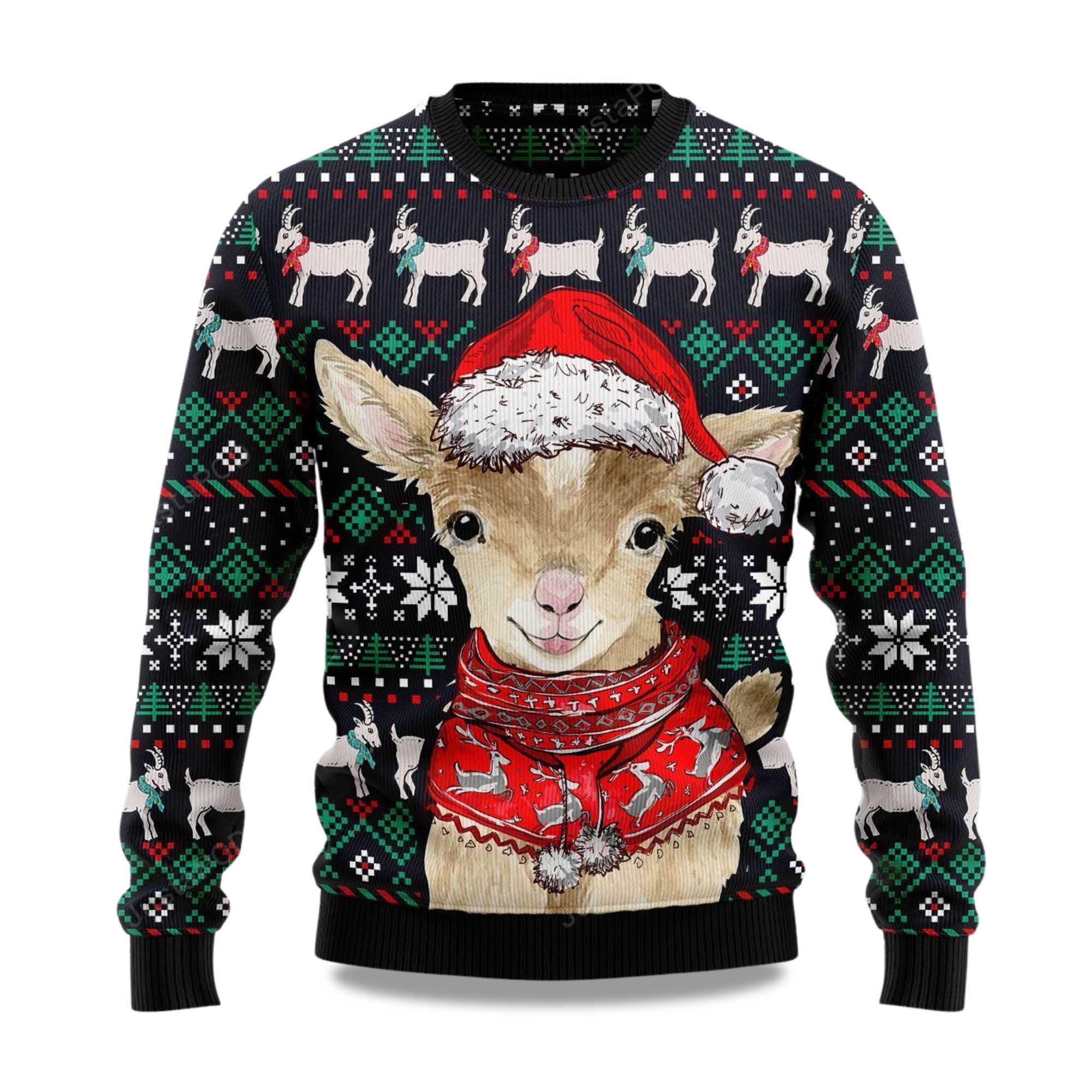 2025 Cute Goat Santa Christmas Ugly Sweater