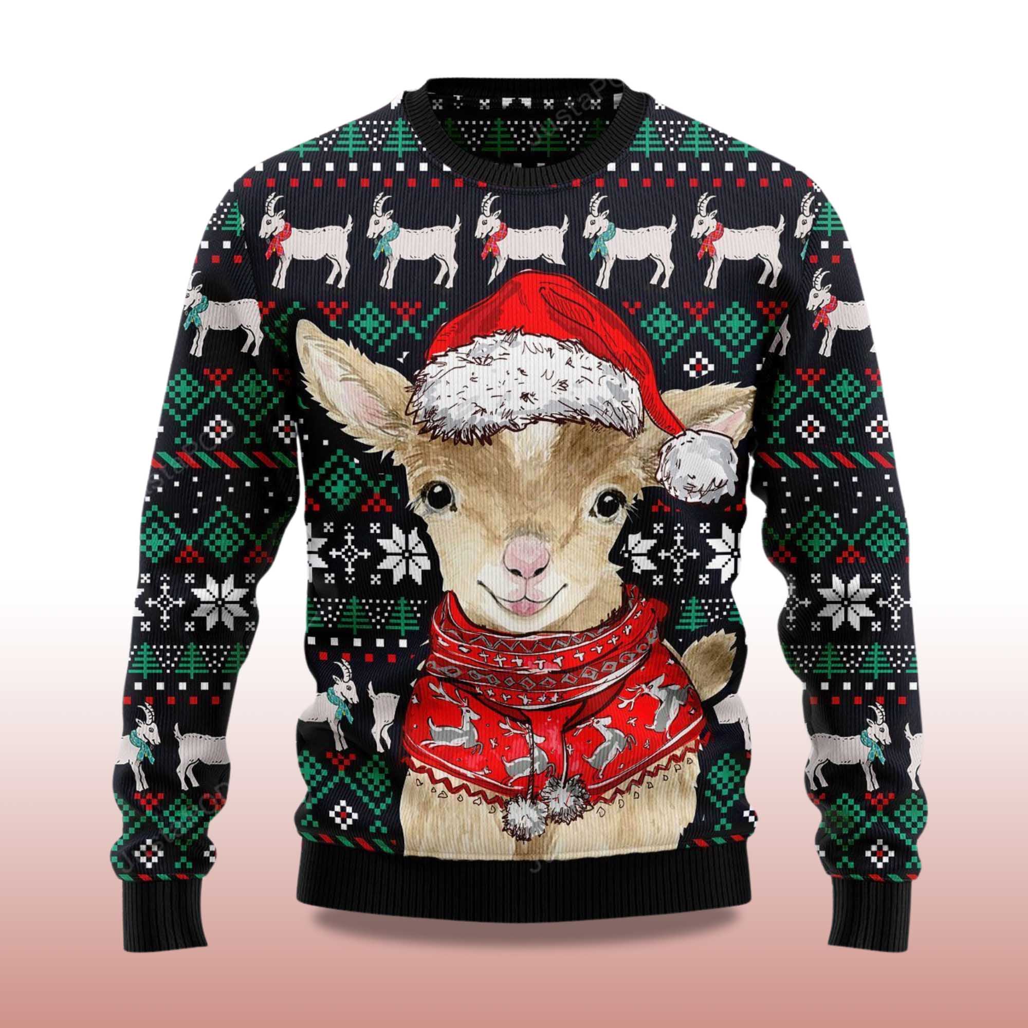 2025 Cute Goat Santa Christmas Ugly Sweater - Image 2