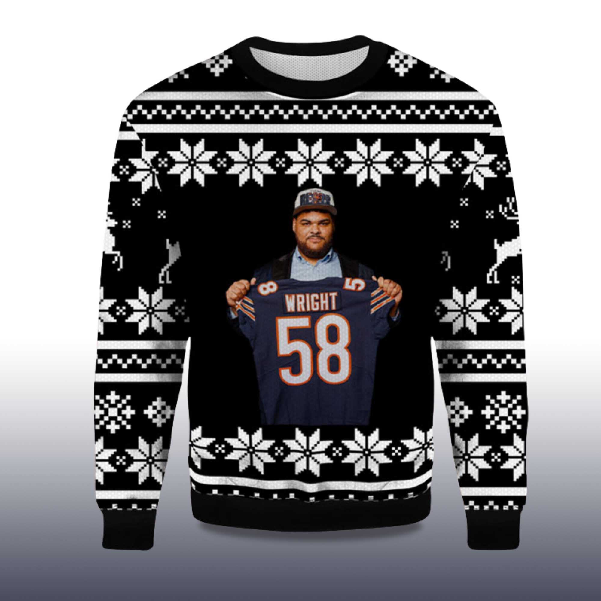 2025 Darnell Wright Chicago Bears Ugly Christmas Sweater - Image 2