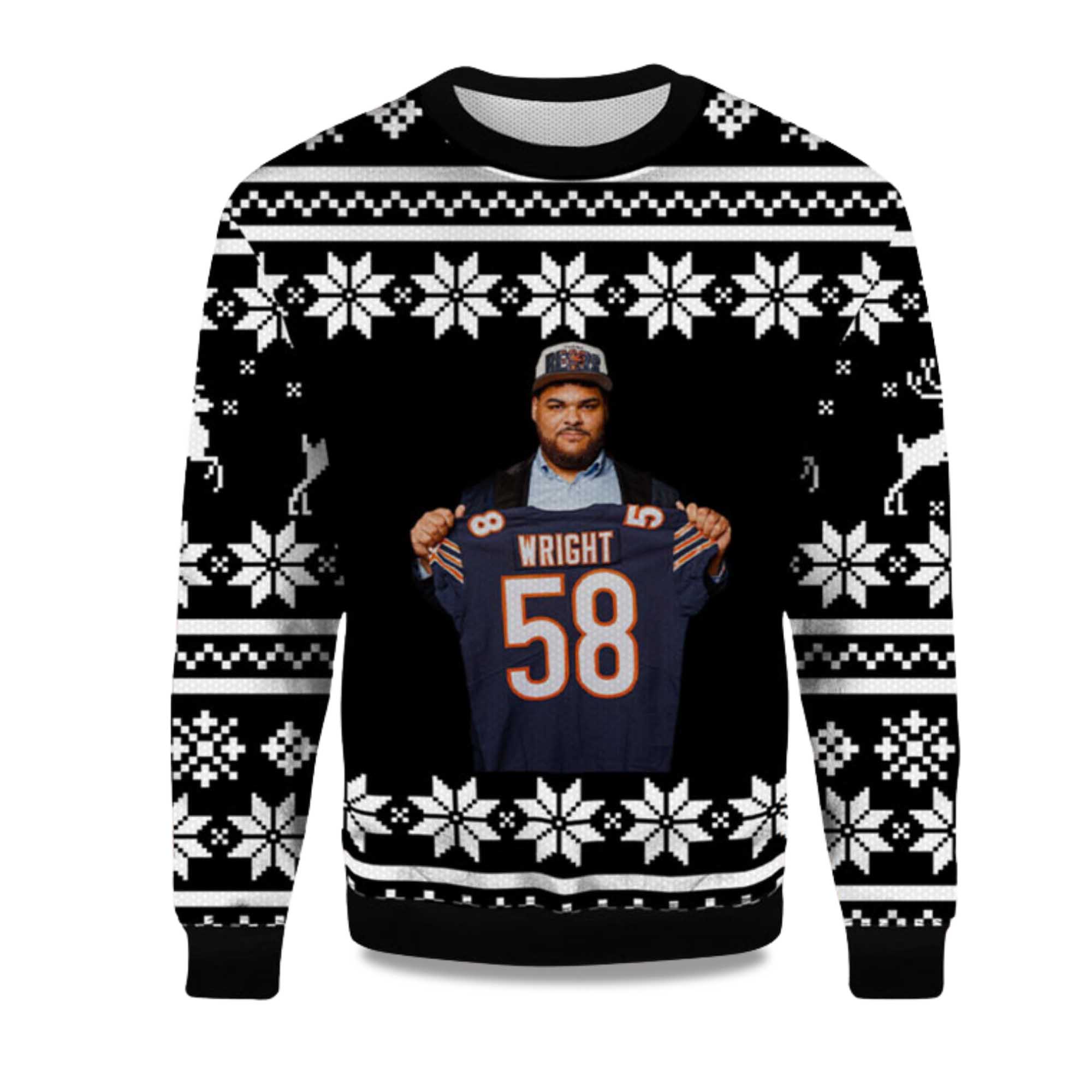 2025 Darnell Wright Chicago Bears Ugly Christmas Sweater