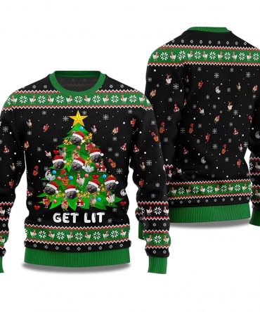 2025 Get Lit Cat Ornament On Christmas Tree Ugly Christmas Sweater