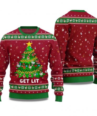2025 Get Lit Chicken Ornament On Christmas Tree Ugly Christmas Sweater