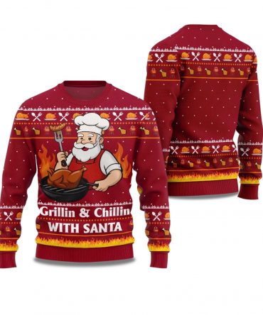 2025 Grillin and Chillin With Santa Ugly Christmas Sweater