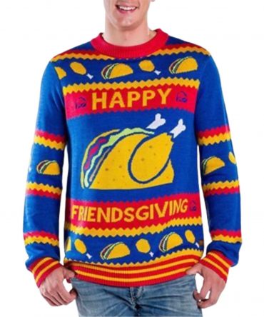 2025 Happy Friendsgiving Taco Chicken Ugly Christmas Sweater