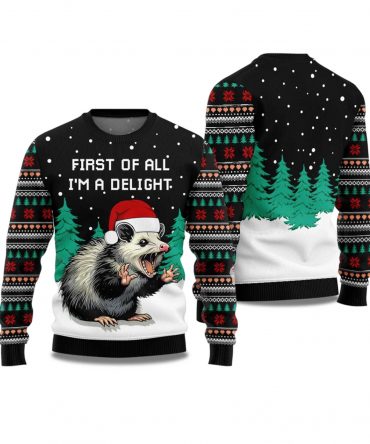 2025 I Am A Delight Opossum Ugly Christmas Sweater
