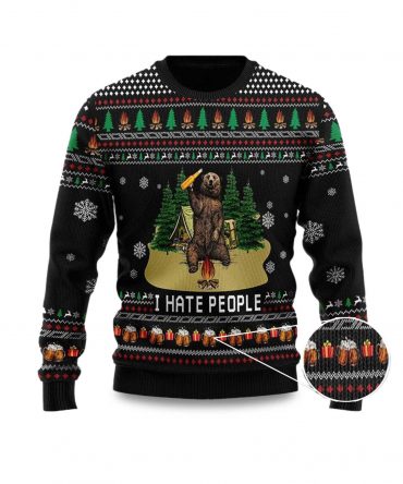 2025 I Hate People Bear Drinking Beer Ugly Christmas Sweater