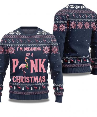 2025 I'm Dreaming Of Pink Christmas Flamingo Ugly Christmas Sweater
