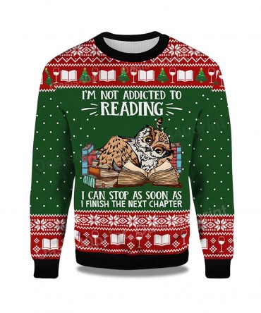 2025 I'm Not Addicted To Reading Owl Ugly Christmas Sweater