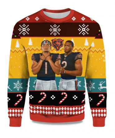 2025 Justin Fields and Dj Moore Chicago Bears Ugly Sweater