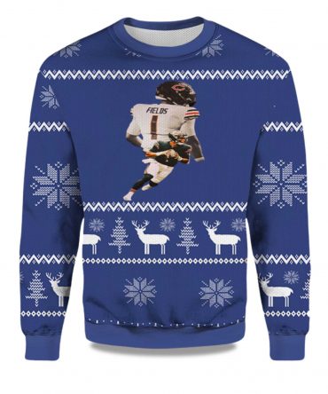 2025 Justin Fields Chicago Bear Down Ugly Christmas Sweater