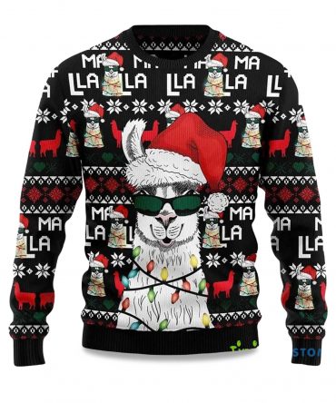 2025 Llama Christmas Light Ugly Christmas Sweater