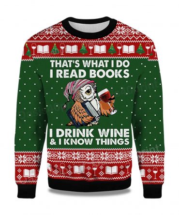 2025 Owl That's What I Do I Read Books I Drink Wine and I Know Things Ugly Christmas Sweater