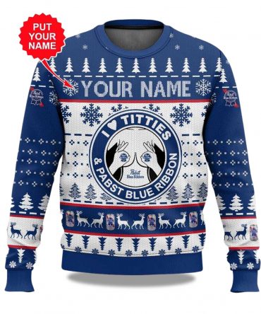 2025 Pabst Blue Ribbon Titties Christmas Ugly Sweater