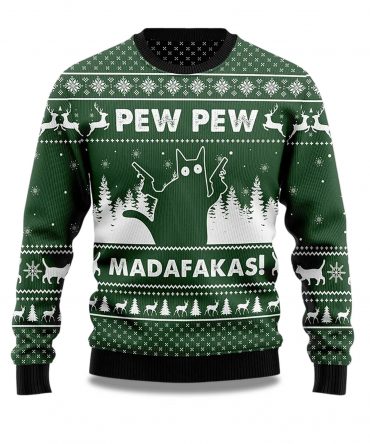 2025 Pew Pew Madafakas Cat Ugly Christmas Sweater