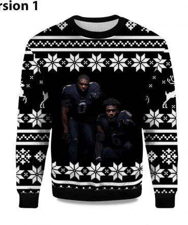 2025 Roquan Smith and Patrick Queen Ravens Ugly Christmas Sweater