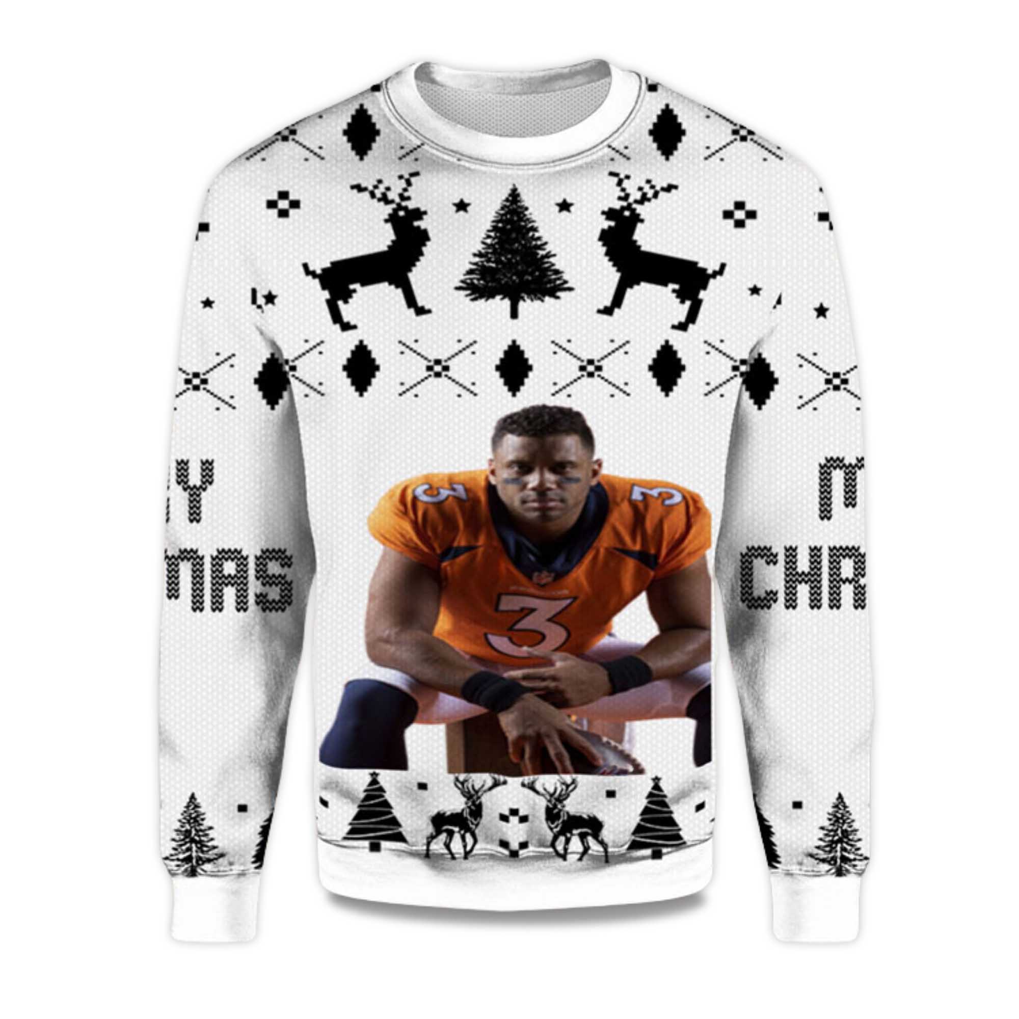 2025 Russell Wilson Denver Broncos Ugly Christmas Sweater